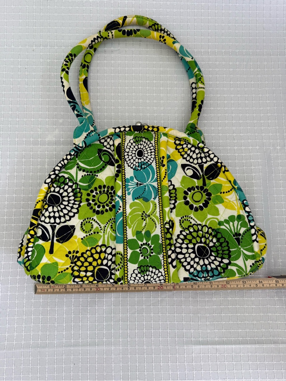 Vera Bradley Dome Satchel Top Handle Kiss Lock Zip Floral Green Blue Pockets